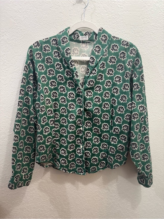 Esprit Tops - Vintage 80s Esprit Sport Green Blue White Floral Cotton Retro Blouse Women’s S